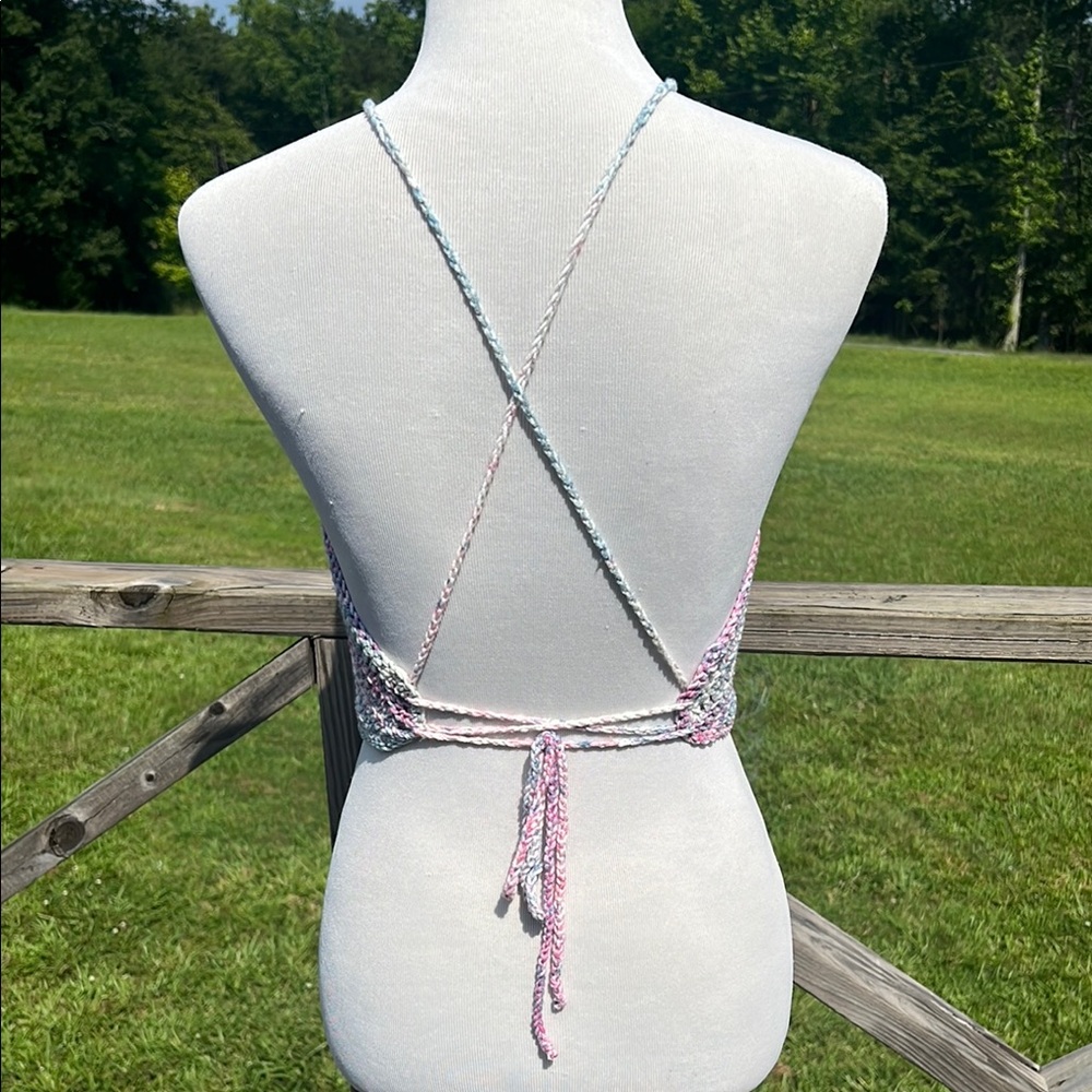 Handmade Crochet Halter Top - Pink and Grey - Picture 5 of 6